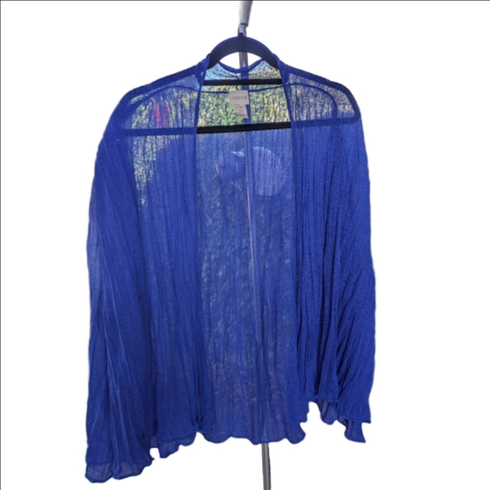 Chicos Cardigan Blue Lightweight Sheer Open Front Long Sleeve Womens Size 3